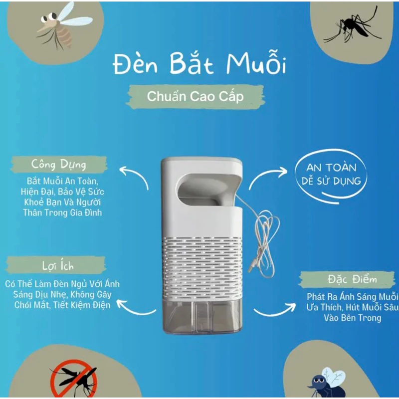 Đèn Bắt Muỗi Tự Động - Máy Bắt Muỗi Thông Minh Hút Côn Trùng - Công Nghệ Đèn LED Kiêm Đèn Ngủ Sạc USB
