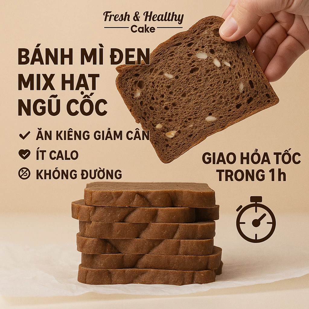 Bánh Mì Đen Nguyên Cám Mix Hạt – Giảm Cân – Không Đường – Healthy