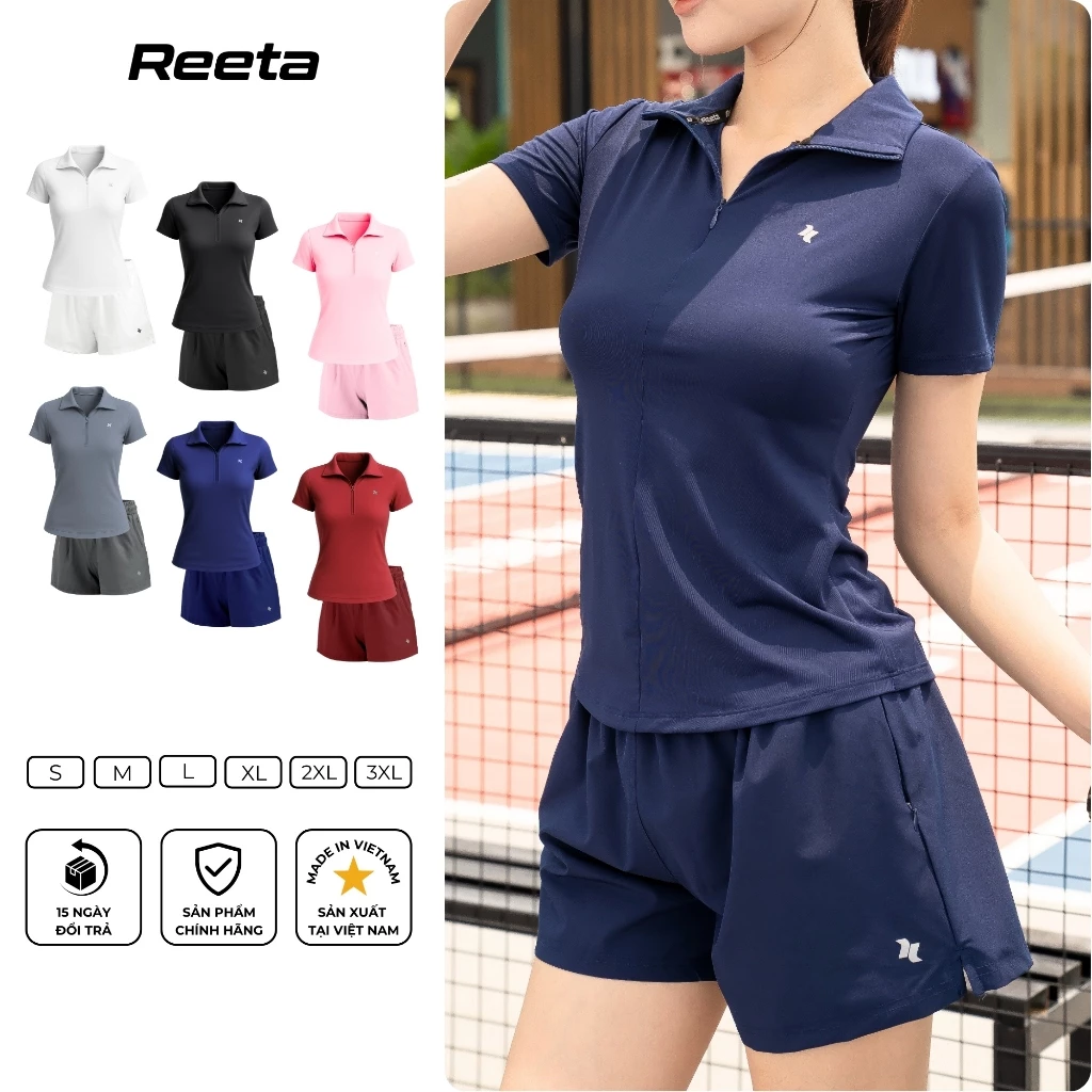 Set bộ đồ thể thao Reeta áo polo khoá kéo phối quần short 2 lớp tập pickle ball, gym,yoga,chạy bộ... (038-060)