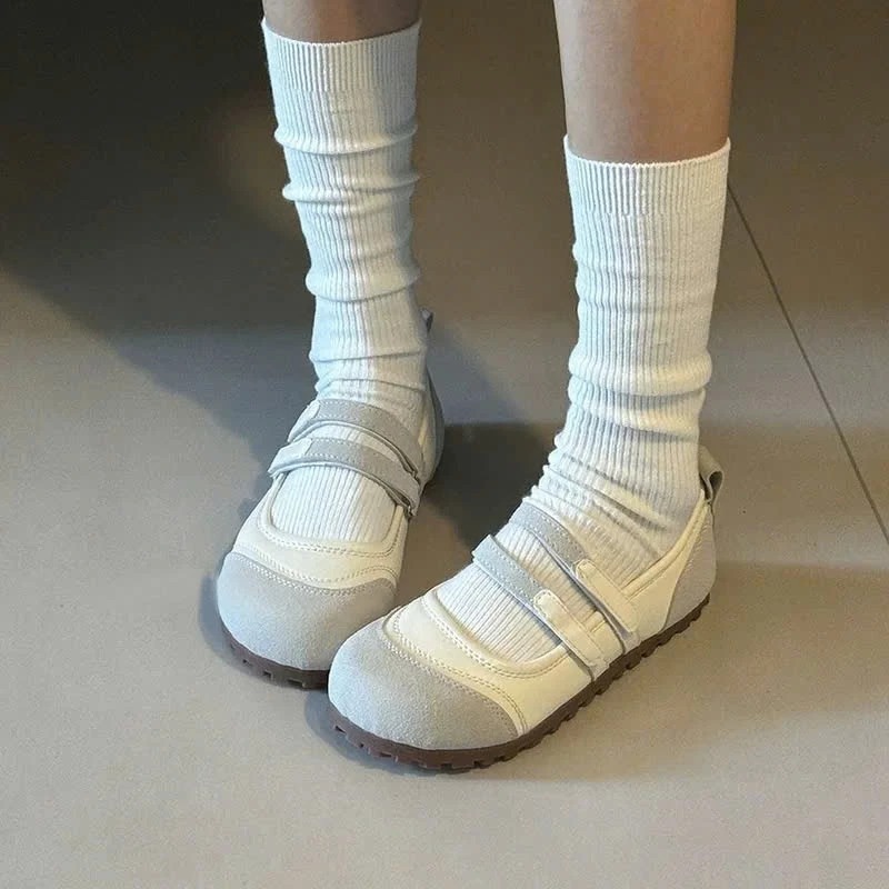 Giày Búp Bê Thể Thao Nữ NABI Đế Lười Quai Dán Êm Nhẹ – Giày Marry Jane Hot Trend 2025, Trắng Phối Màu, Size 35-39 - Hình 5