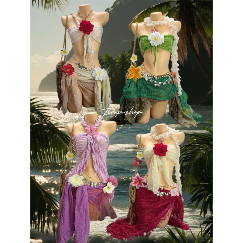 Set bikini custom style hawai -Bikini khăn quấn 2hand đi biển-Bikini kèm chân váy phong cách fairy[Ảnh thật shop chụp]