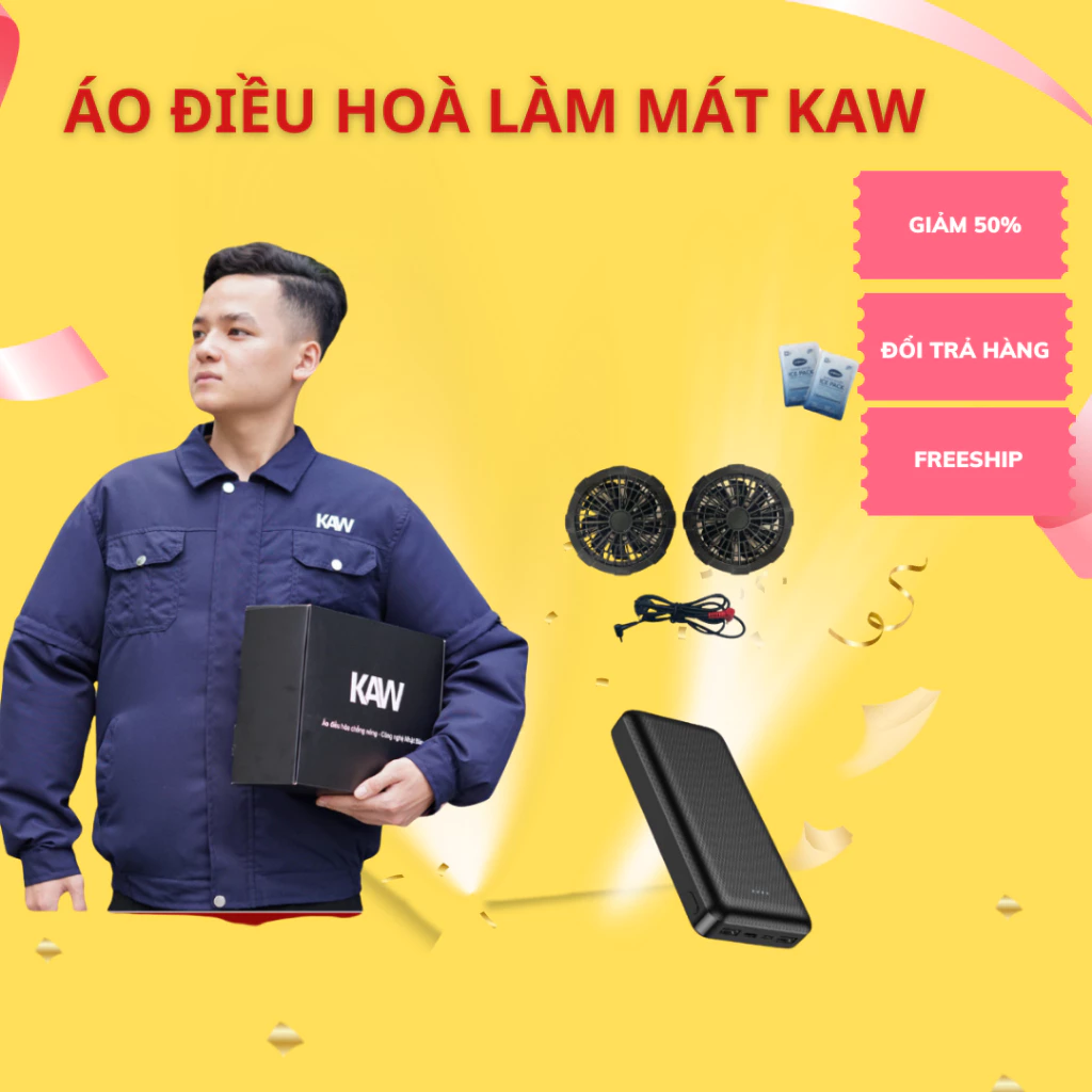 [ TẶNG KÈM ĐÁ KHÔ] Áo điều hòa chính hãng KAW pin 32.000mAh công suất quạt 12V cực khỏe chống nóng, an toàn