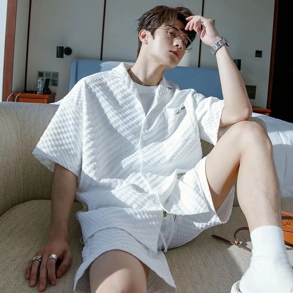 [Mở Bán] Bộ quần áo nam phom rộng Áo sơ mi khuy cài kết hợp Quần short vải xốp thoáng mát Mbasic Tủ Đồ Nam