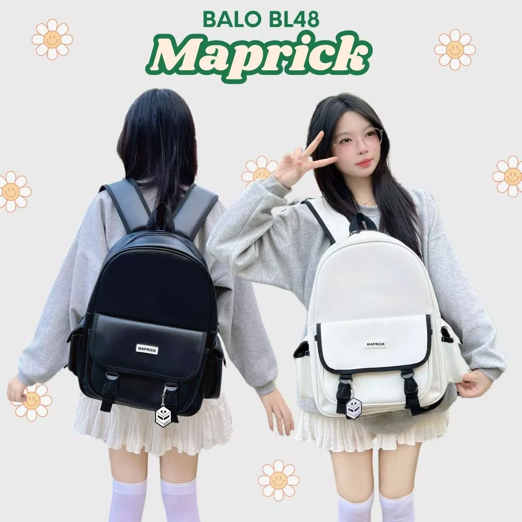 Balo da PU đi học đi chơi kiểu dáng Basic cho nam nữ, 41x30x13cm balo BL48 đang được đối chiếu cho người mua tại Việt Nam