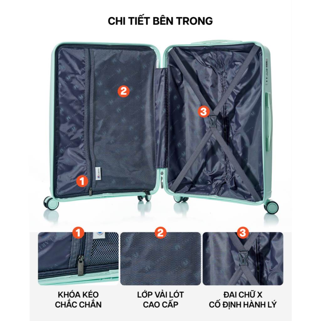 [🔥BEST SELLER] Vali Kéo MIAvn Larita ROTA - Size 20/24/28, Nhựa PP Dẻo Siêu Bền, Hạn Chế Bể Vỡ, Khoá TSA, BH Trọn Đời - Hình 5