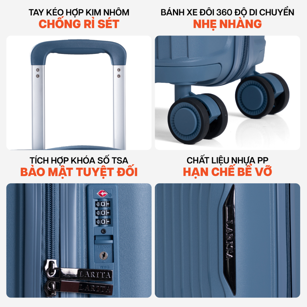 [🔥BEST SELLER] Vali Kéo MIAvn Larita ROTA - Size 20/24/28, Nhựa PP Dẻo Siêu Bền, Hạn Chế Bể Vỡ, Khoá TSA, BH Trọn Đời - Hình 4