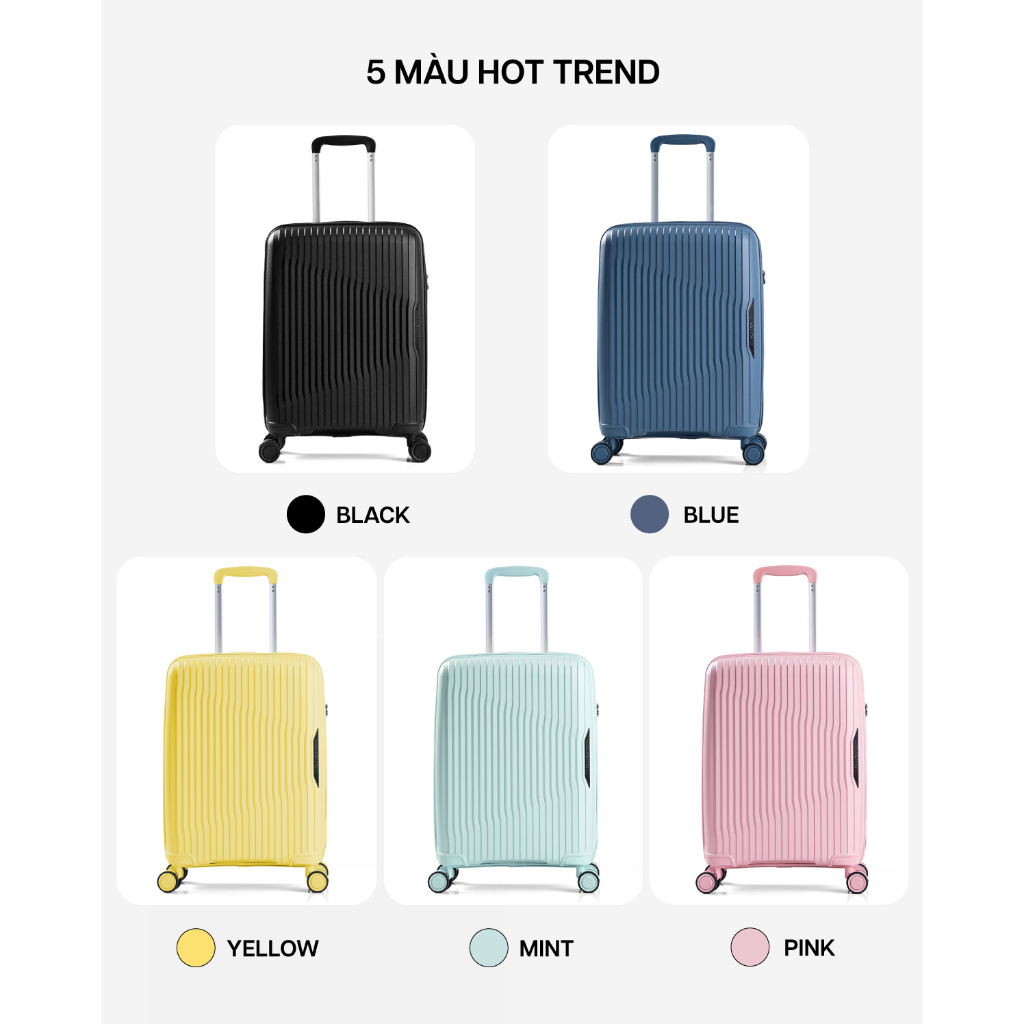 [🔥BEST SELLER] Vali Kéo MIAvn Larita ROTA - Size 20/24/28, Nhựa PP Dẻo Siêu Bền, Hạn Chế Bể Vỡ, Khoá TSA, BH Trọn Đời - Hình 3