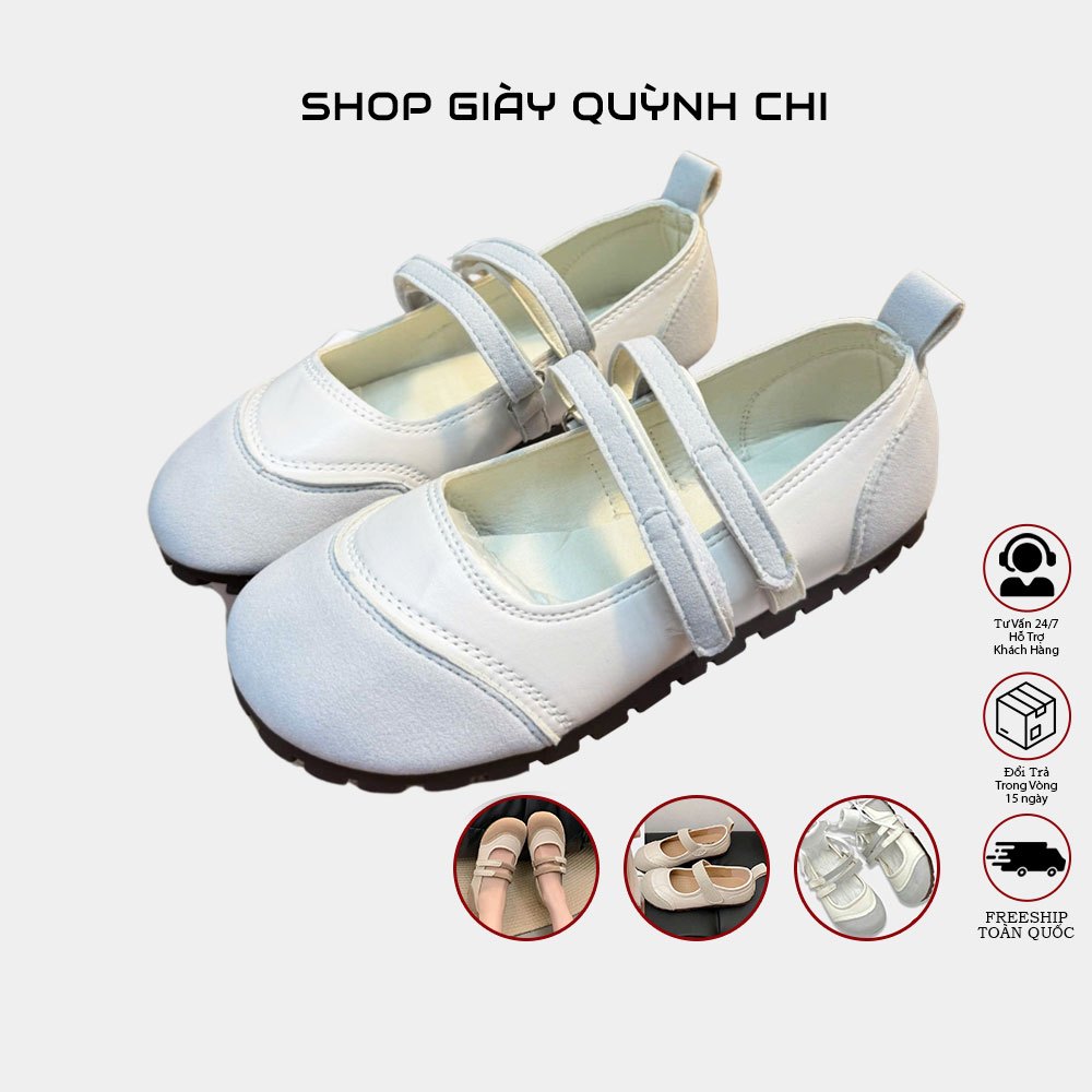 Giày Búp Bê Thể Thao Nữ NABI Đế Lười Quai Dán Êm Nhẹ – Giày Marry Jane Hot Trend 2025, Trắng Phối Màu, Size 35-39 - Hình 1