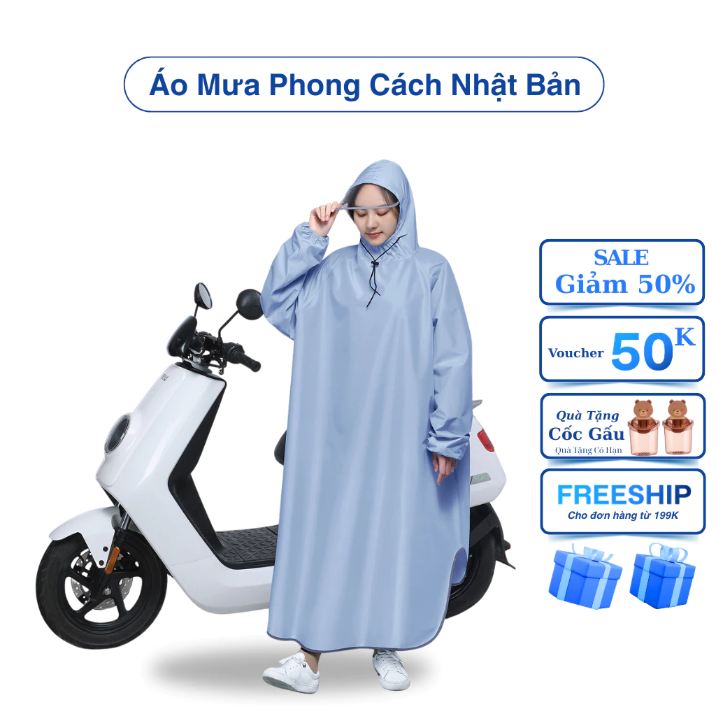 Áo mưa đi xe có kính chắn nước phong cách Nhật Bản chống thấn tốt cao cấp ( Mẫu Mới Nhất )