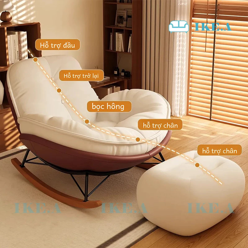 Ghế Thư Giãn Ghế Bập Bênh Thư Giãn Hình Vỏ Trứng Liệu Chân Gỗ Khung Lõi Sắt Phủ Da Lộn
