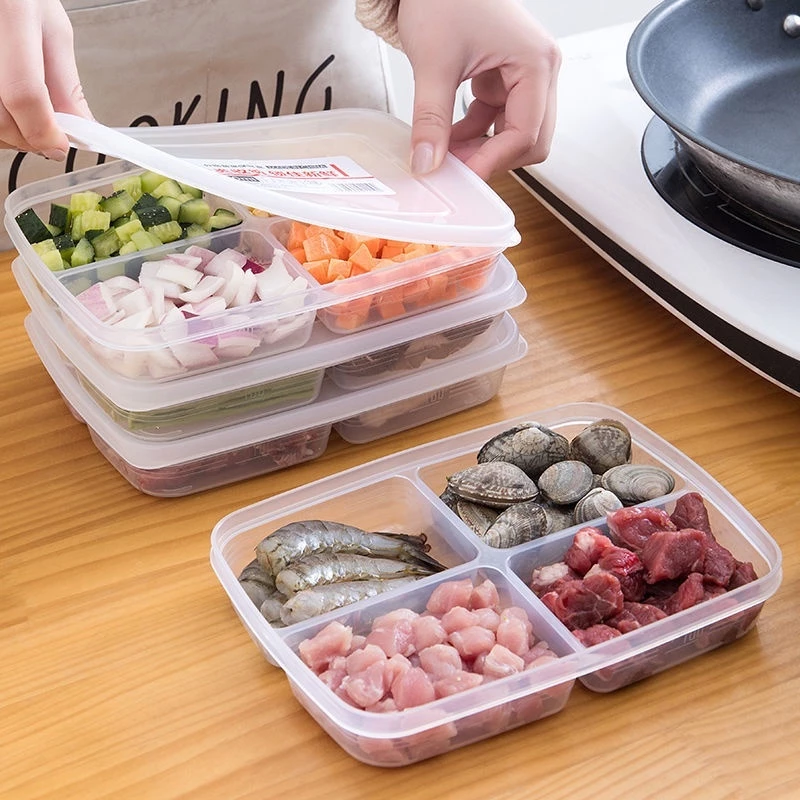 Hộp Chia Thực Phẩm 4 Ngăn - Hộp Nhựa Bảo Quản Thịt Đông Lạnh Tiện Lợi