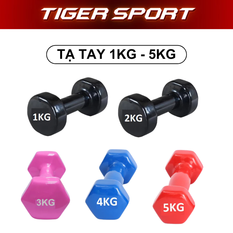 Tạ Tay Tập Gym , Yoga Loại 1KG - 5KG Chất Liệu Gang Bọc Cao Su - TK Sport - TT02