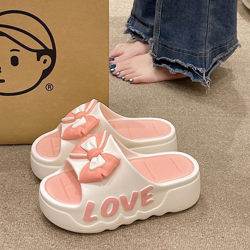 Dép bánh mì nữ hình nơ cute đế độn 4cm chống trơn chất liệu PVC không thấm nước [Lù store] - 6829 NƠ - Hình 1