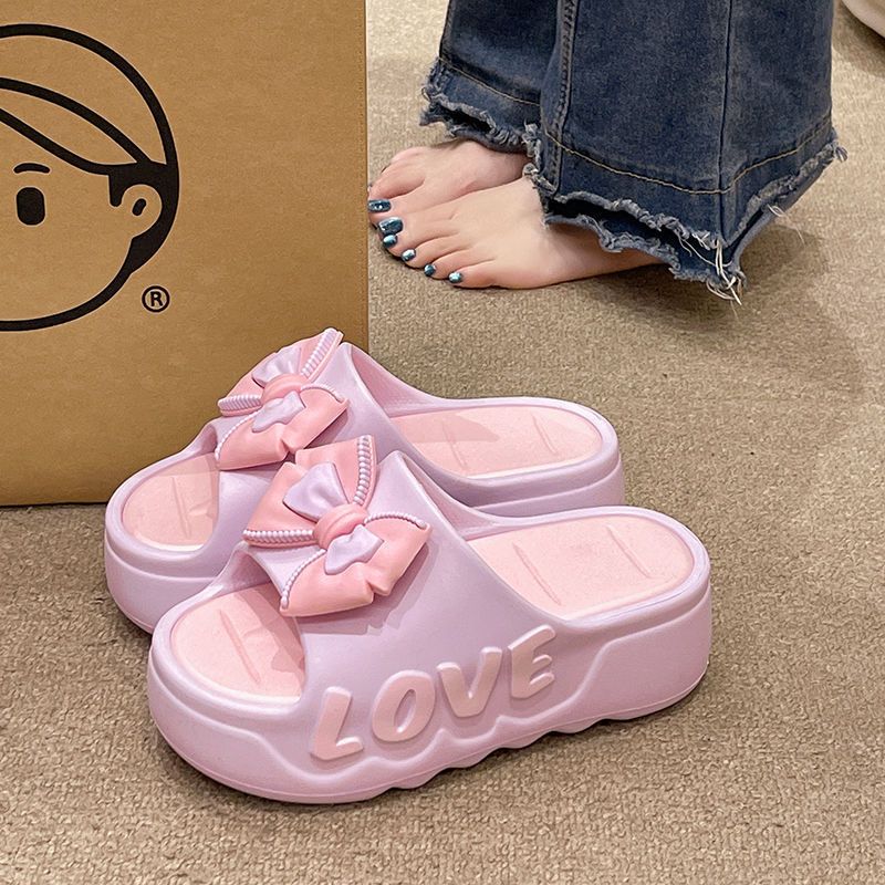 Dép bánh mì nữ hình nơ cute đế độn 4cm chống trơn chất liệu PVC không thấm nước [Lù store] - 6829 NƠ - Hình 3