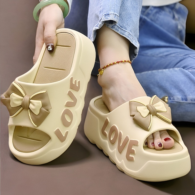 Dép bánh mì nữ hình nơ cute đế độn 4cm chống trơn chất liệu PVC không thấm nước [Lù store] - 6829 NƠ - Hình 8