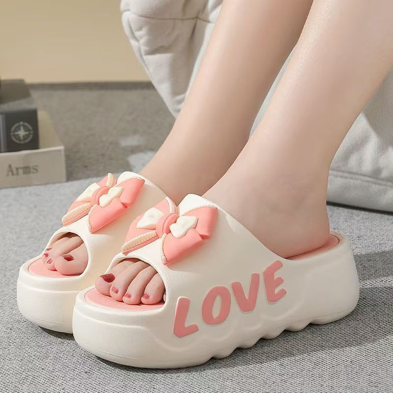 Dép bánh mì nữ hình nơ cute đế độn 4cm chống trơn chất liệu PVC không thấm nước [Lù store] - 6829 NƠ - Hình 9