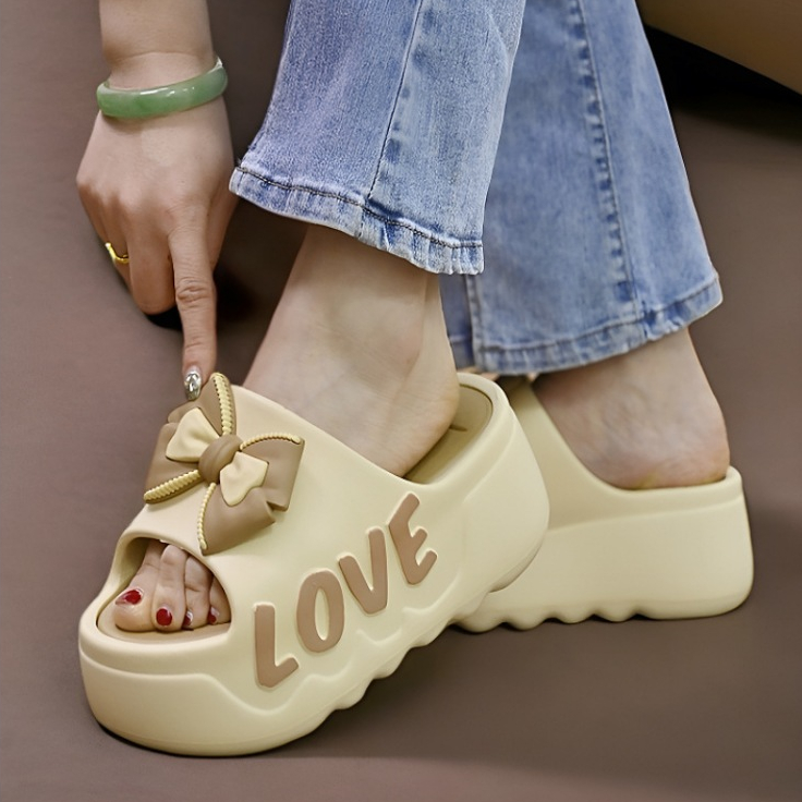 Dép bánh mì nữ hình nơ cute đế độn 4cm chống trơn chất liệu PVC không thấm nước [Lù store] - 6829 NƠ - Hình 2
