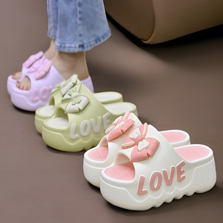 Dép bánh mì nữ hình nơ cute đế độn 4cm chống trơn chất liệu PVC không thấm nước [Lù store] - 6829 NƠ - Hình 6