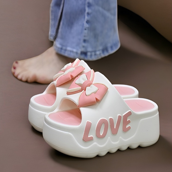 Dép bánh mì nữ hình nơ cute đế độn 4cm chống trơn chất liệu PVC không thấm nước [Lù store] - 6829 NƠ - Hình 7
