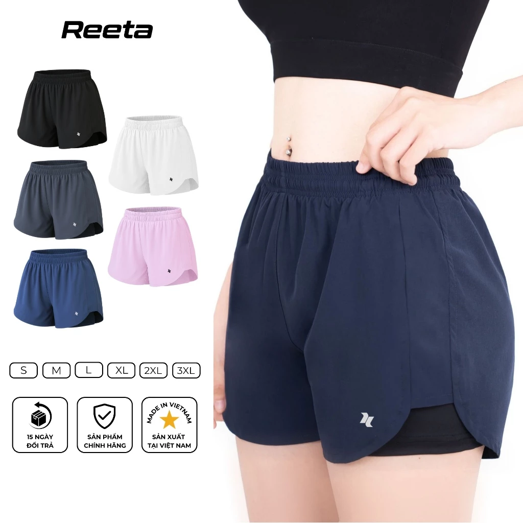 Quần short đùi thể thao 2 lớp nữ Reeta tập gym - yoga - chạy bộ - nhiều màu có bigsize - A073