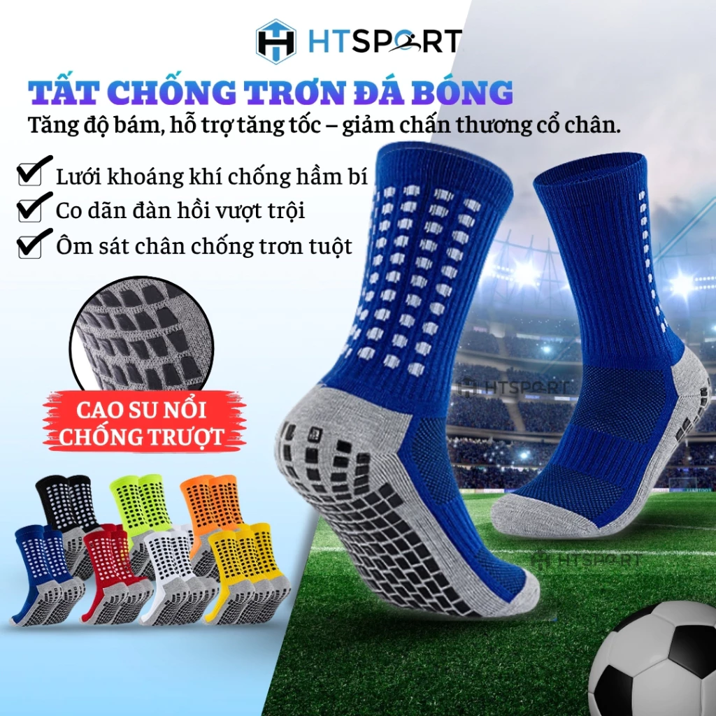 Tất Đá Bóng Chống Trơn Thể Thao, Vớ Chống Trượt Đá Banh Chạy Bộ Nam Nữ Lửng Cổ Cao Huti Wika