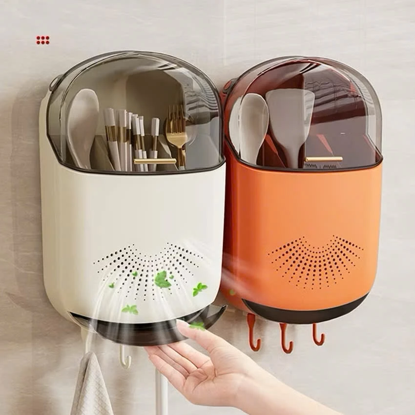 Hộp Ống Đựng Đũa Treo Tường Chống Bụi Hộp Đựng Muỗng Nĩa Có Nắp kèm Móc Treo Đa Năng