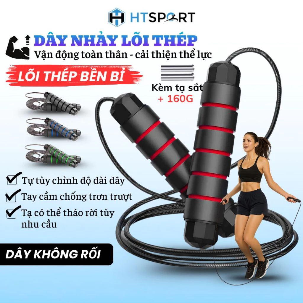 Dây Nhảy Thể Dục Lõi Thép Tập Thể Lực Boxing Nhảy Dây Có Tạ Sắt Dài 2,7m Nhiều Màu Chống Trượt