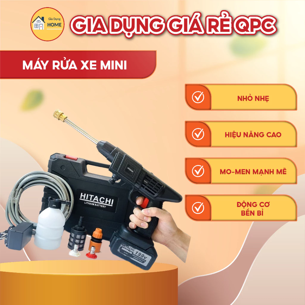 Máy rửa xe cầm tay cao áp chạy bằng pin sạc, súng rửa xe dùng cho gia đình có chế độ phun xương tạo bọt cao cấp