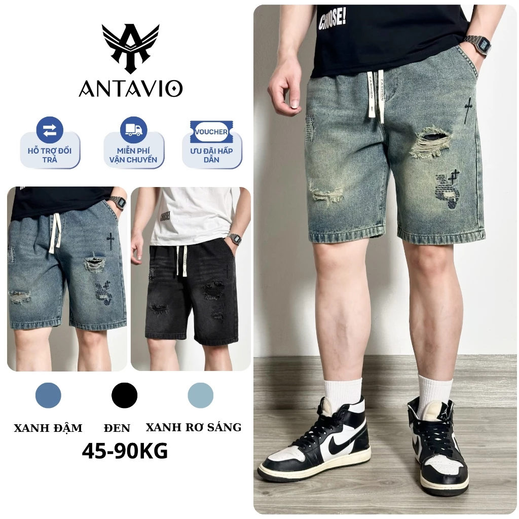 Quần Short Jean Nam ANTAVIO Quân Đùi Bò Lửng Túi Hộp Trẻ Trung Năng Động 3 Màu 45-90kg SHORT 365