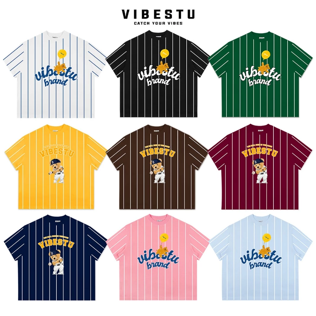 Áo Thun Sọc Local Brand VIBESTU ' Gấu Vibestu' Form Big Boxy Unisex 250gsm Cotton