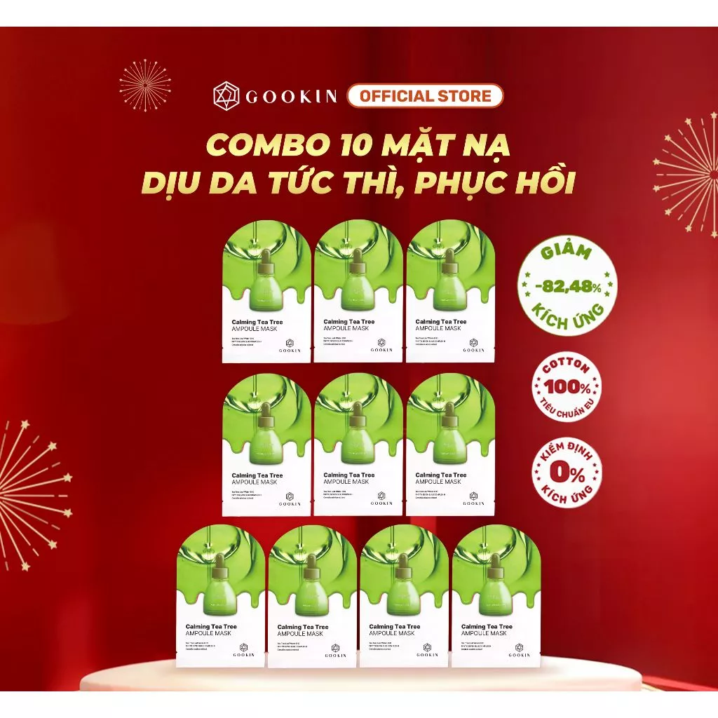 [Võ Hà Linh x Gookin] COMBO 10 Mặt Nạ Dịu Da Cho Da Nhạy Cảm Calming Tea Tree Ampoule Mask 30ml x10