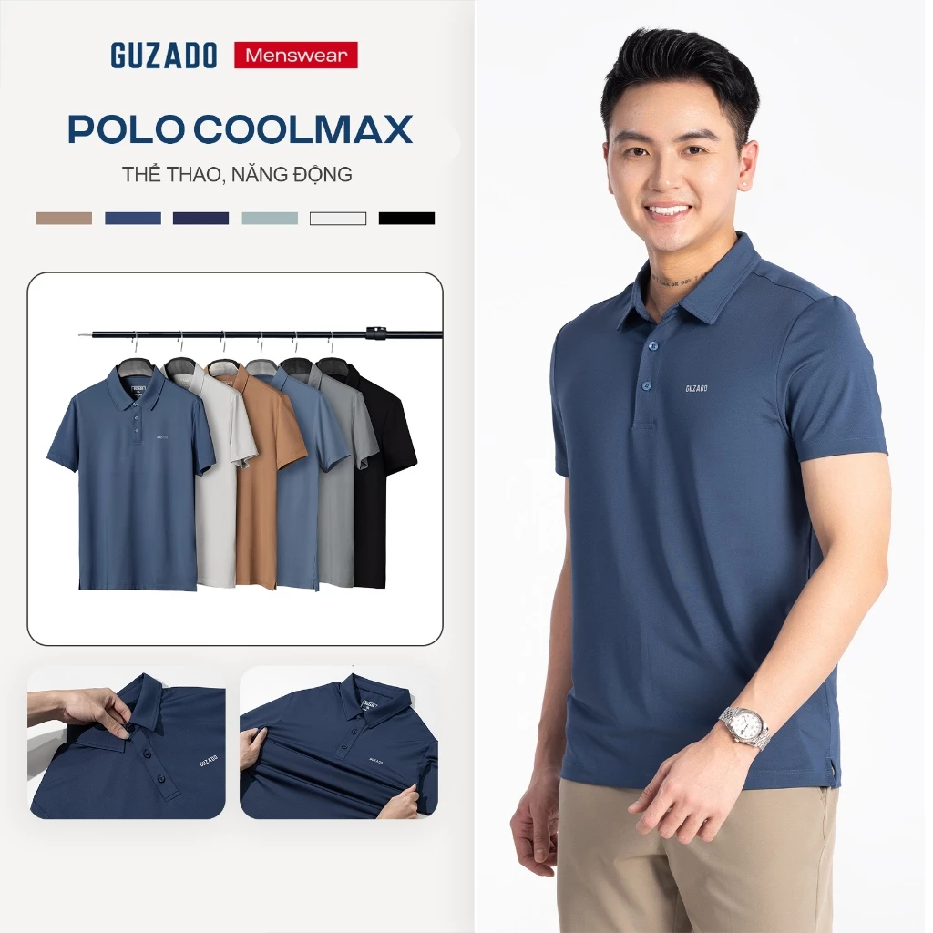 Áo Polo Thể Thao Nam Guzado Vải Coolmax Thông Hơi Thoáng Mát Thấm Hút Tốt Co Giãn Thoải Mái GPL01