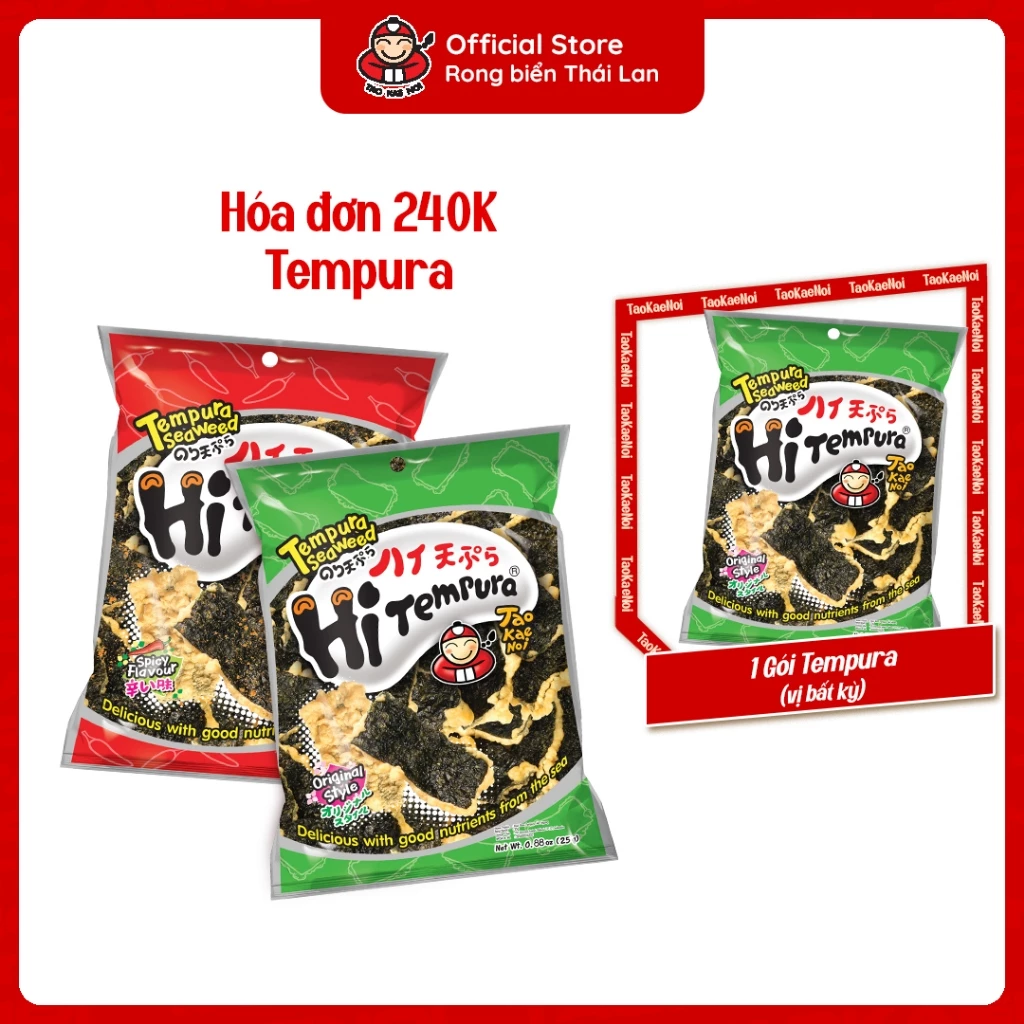 [ĐƠN 240K TẶNG 1 GÓI TEMPURA] Snack Rong Biển Ăn Liền Thái Lan Hi Tempura 22G Taokaenoi Thái Lan