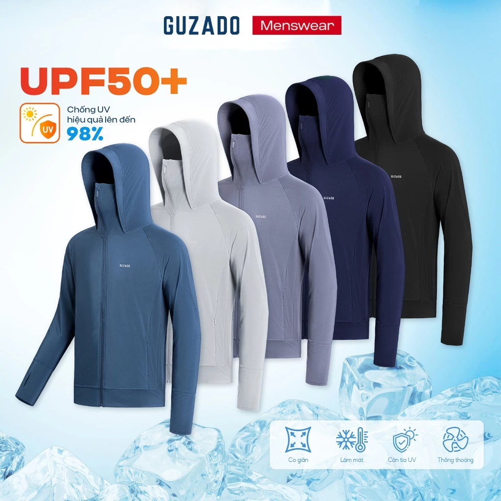 [BẢN PREMIUM] Áo Chống Nắng Nam GUZADO Vải Thun Lạnh Thông Hơi Dày Dặn Chống Tia UV 98% UPF50+ GCN01