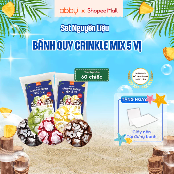 [ABBY] Set nguyên liệu làm bánh Crinkle Cookie, bánh quy phủ đường mix 5 vị- Thành phẩm 60 bánh/set