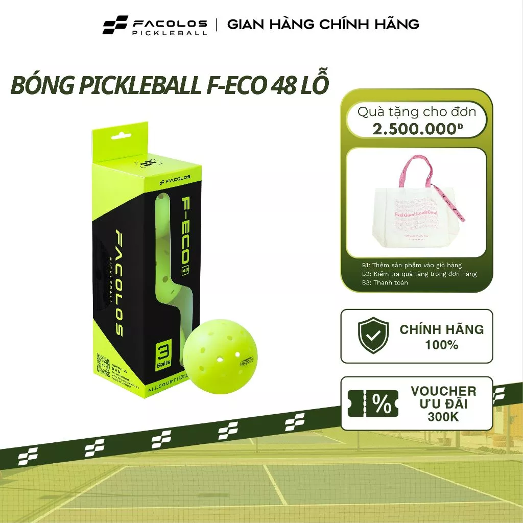 Bóng pickleball Facolos F-ECO 48 lỗ - tạo tốc độ bóng nhanh, cảm giác đánh mạnh mẽ, dứt khoát