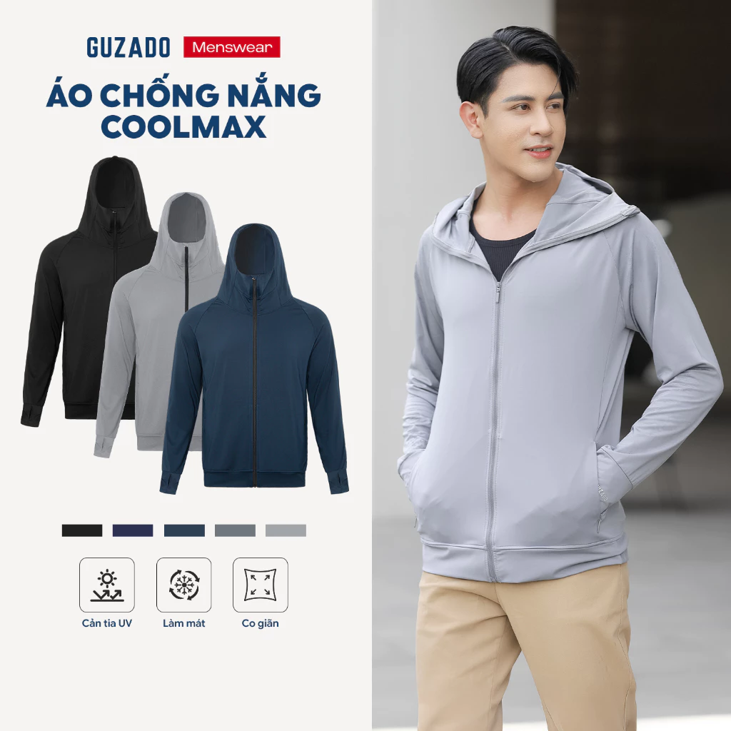 Áo Chống Nắng Nam GUZADO Chất Liệu Coolmax Thoáng Mát Thấm Hút Chống Nóng Chống UV Tốt GCN02