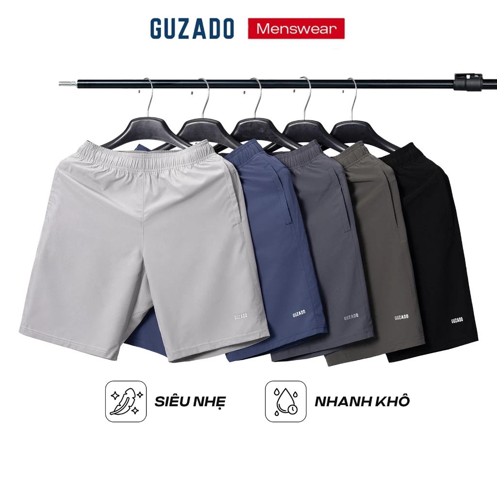 Quần Đùi Nam Basic Guzado Vải Gió Mềm Nhẹ Thoáng Mát Mặc Nhà Mặc Thể Thao Form Thoải Mái SR01