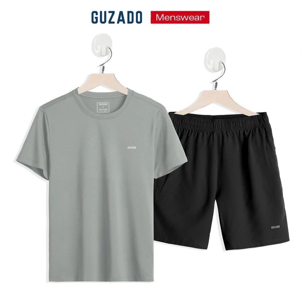 Bộ Thể Thao Nam GUZADO Mix Áo Thun Coolmax Mềm Mát Và Short Gió Nhẹ Thoáng Thiết Kế Khỏe Khoắn BTS04