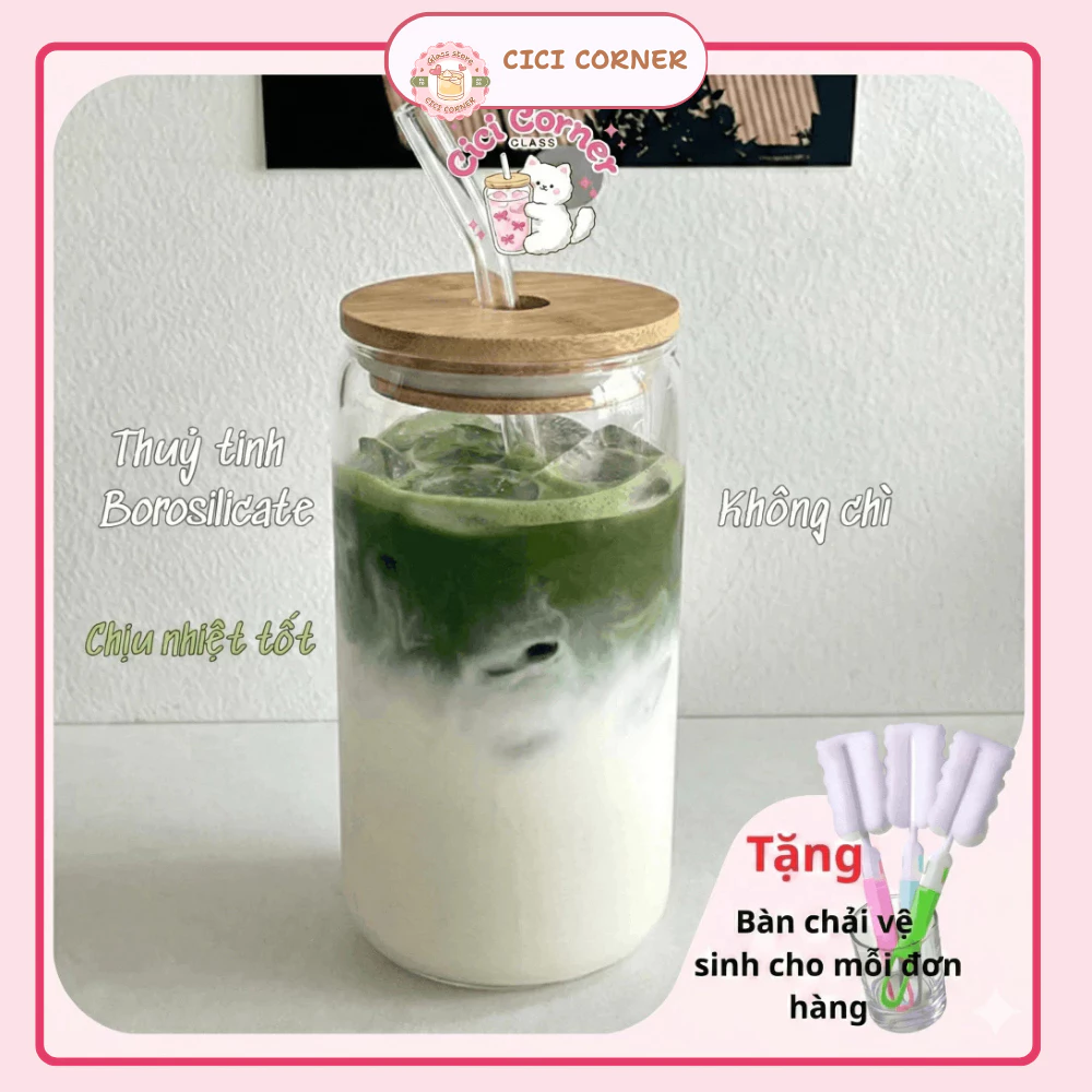 Cốc Thủy Tinh Trơn 500ml, Ly Thủy Tinh 16Oz Chịu Nhiệt Kèm Phụ Kiện, Quà Tặng Sinh Nhật, Valentine