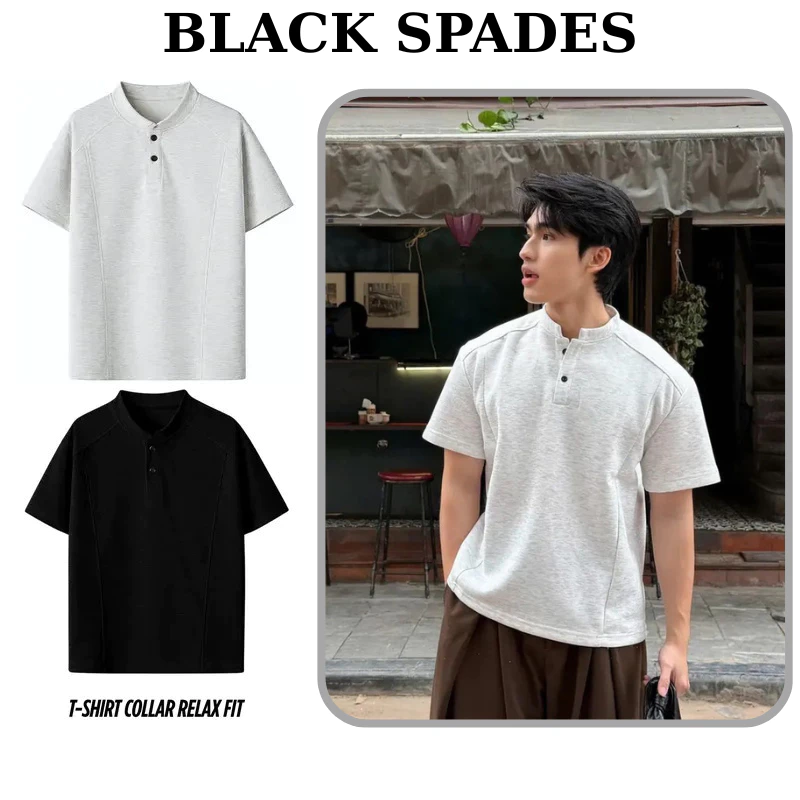 Áo Thun Cổ Tàu Form Relaxfit Tôn Dáng Black Spades Chất Liệu Nỉ Hai Da Cao Cấp.