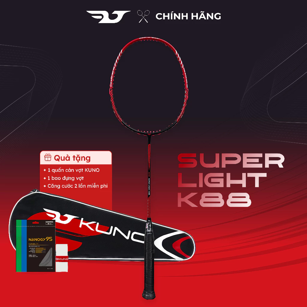 Vợt Cầu Lông KUNO Super Linght K88SP Full Carbon 6U Siêu Nhẹ, Công Thủ Toàn Diện, Căng Sẵn 10.5kg,Phù Hợp Người Mới Chơi