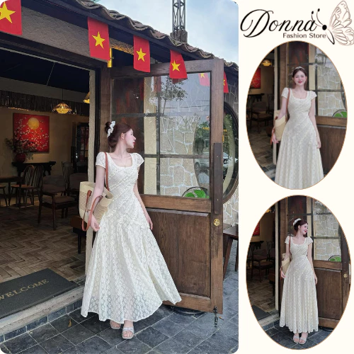 Đầm nữ, váy nữ DONNA HCOM26118 ren hoa phối bèo dáng dài tiểu thư, sang chảnh