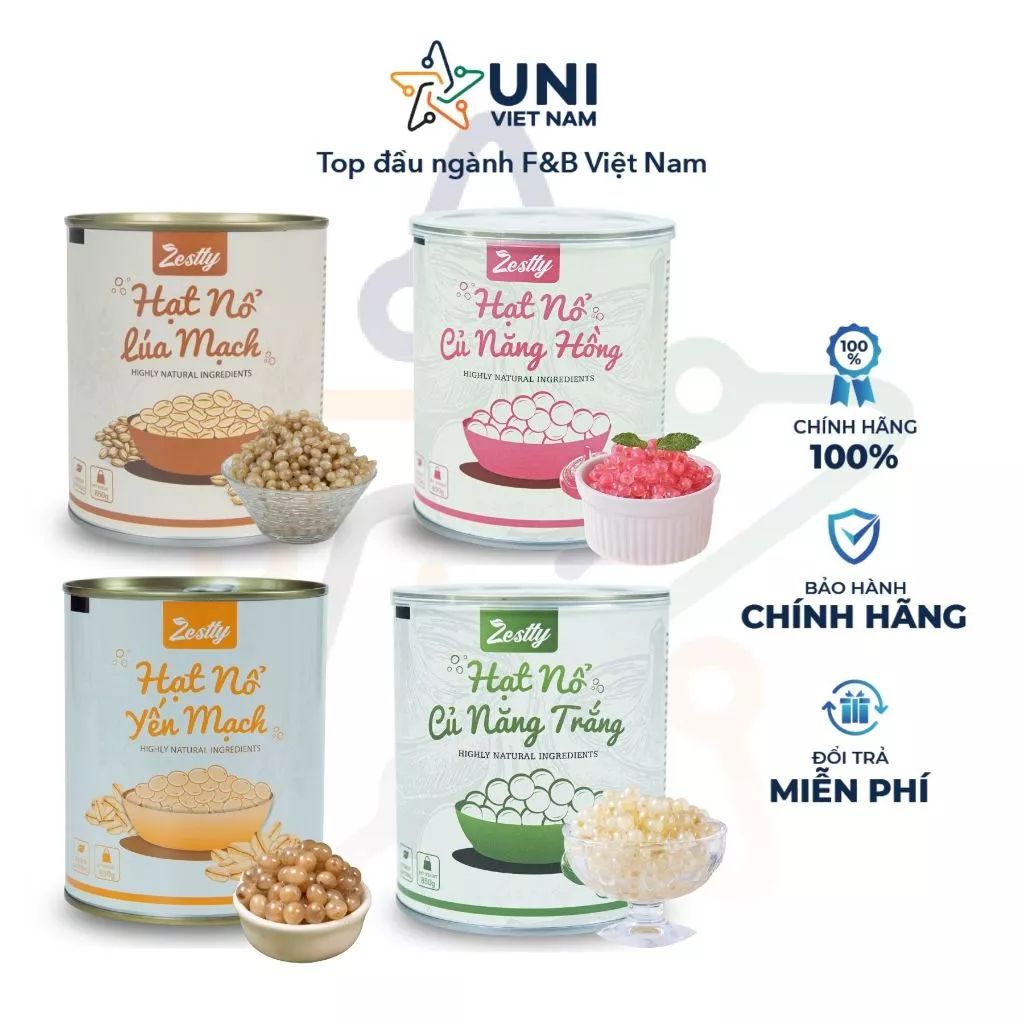 Thạch thuỷ tinh/hạt nổ củ năng trắng, hồng, yến mạch, lúa mạch ZESTTY topping hottrend không cần chế biến
