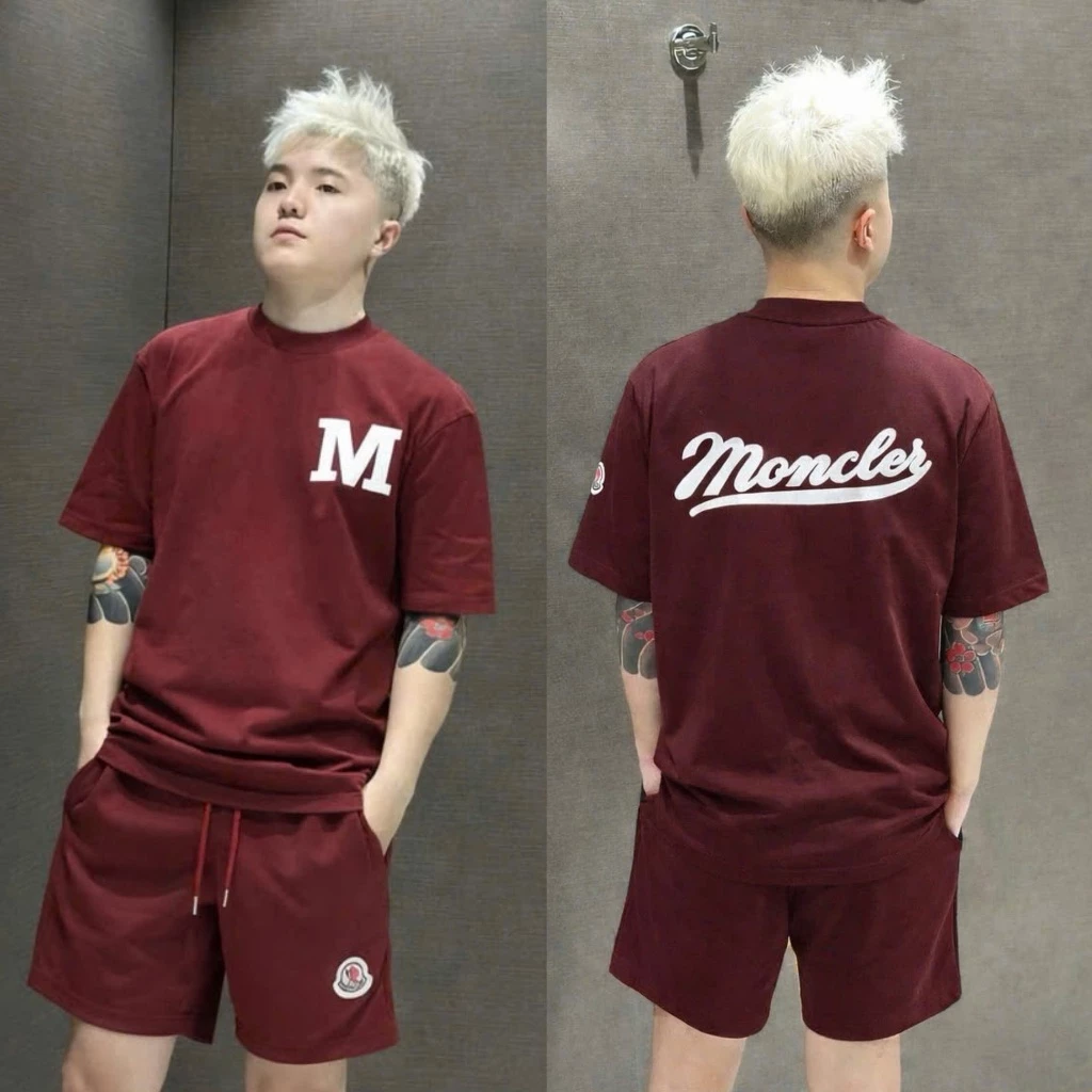 Bộ Cộc Cổ Tròn Nam Mùa Hè MONCLERAA Đỏ Logo Thêu Siêu Đẹp - Bộ Cộc Hè Logo Thêu Chất Cotton Cao Cấp