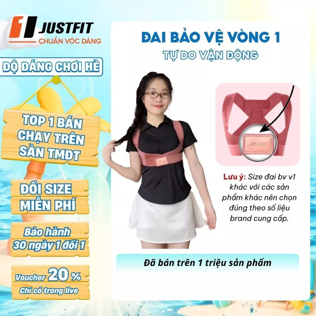 Đai bảo vệ vòng 1 JUSTFIT chống gù lưng, định hình và nâng đỡ ngực khi tập gym, yoga