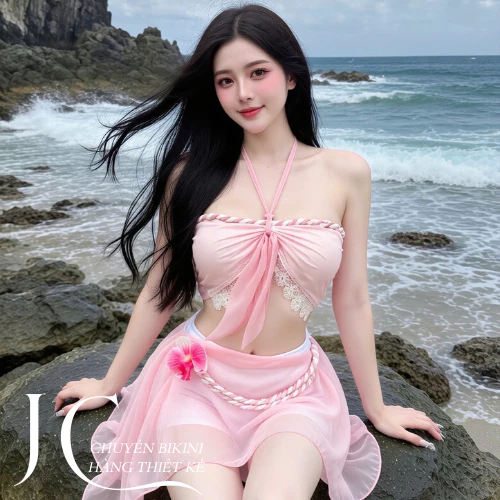 JC Clothing, Bikini đồ bơi set thiết kế cao cấp đính HOA NGỌC LAN HỒNG quyến rũ sang trọng Nữ Tính