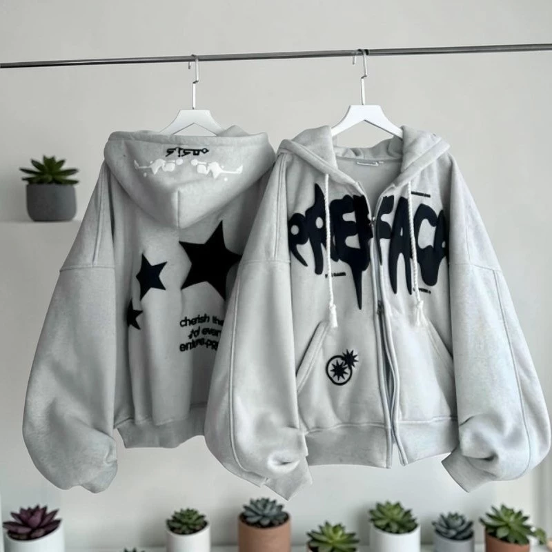 Áo Khoác Hoodie PREFACE Mỏng Nhẹ Unisex, Áo Chống Nắng Form Rộng In Sao Streetwear Nam Nữ Mặc Hè