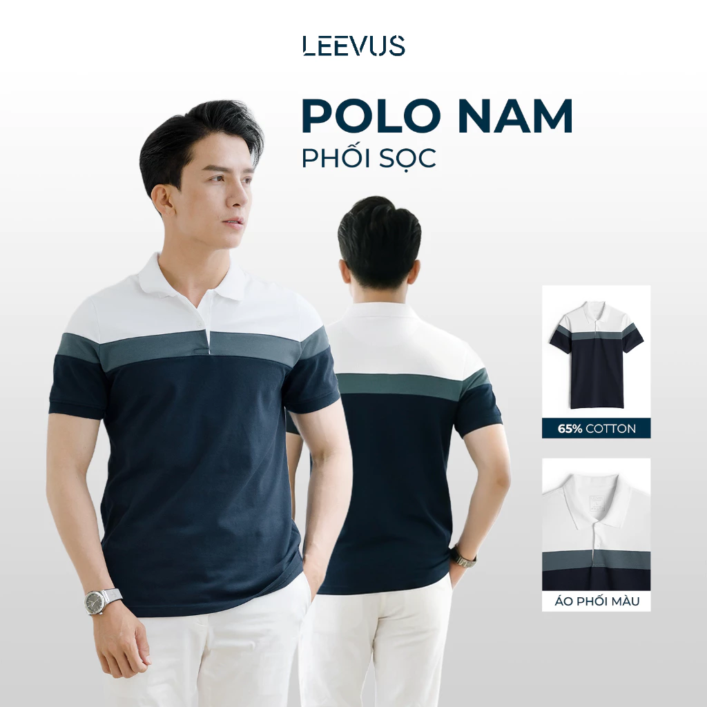 [TẶNG HỘP ĐƠN TỪ 2 SP] Áo thun Polo nam phối sọc LEEVUS, CVC cá sấu 100% cao cấp, LEEVUS APL213
