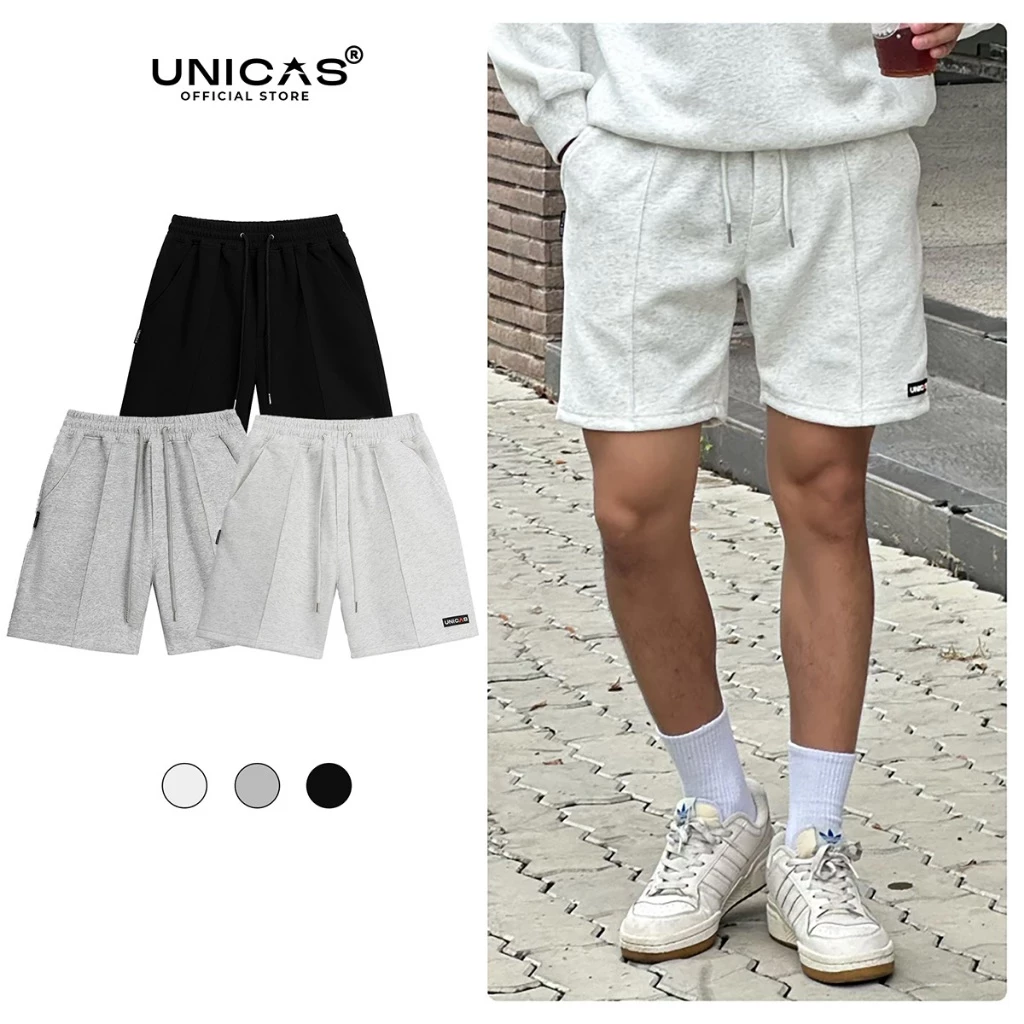 Quần Shorts Nỉ Nam UNICAS Chất Vải Nỉ Cao Cấp Thiết Kế Lai Kiểu Gắn Tag Form Lửng Trên Gối Năng Động